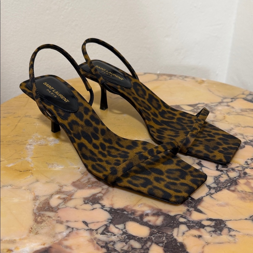 YSL Leopard Print Women's Slingback Heels